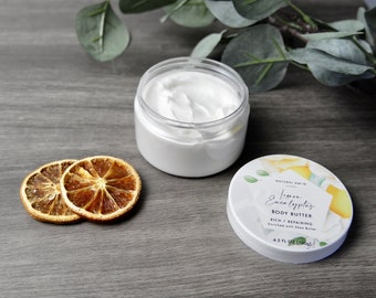 Lemon Eucalyptus Body Butter| Non Greasy Whipped Body Butter| Refresh| Organic Body Cream| Moisturize