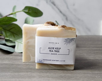 Aloe Kelp Tea Tree Handmade Soap| All Natural Vegan Soap Bar| Unscented Moisturizing Soap