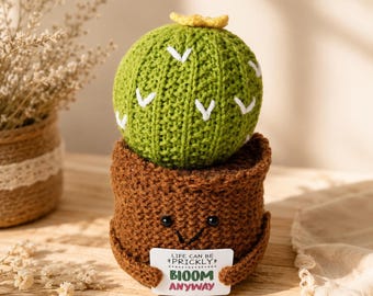 Crochet Cactus with Positive Sign | Handmade Decor | Inspirational Desk Decor | Cute Crochet Succulent| Gift for her| Gift for him
