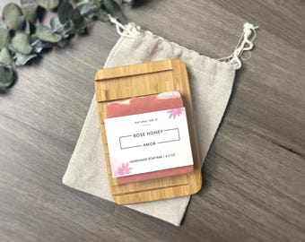 Soap Gift Set with Bamboo Soap Dish | Natural Handmade Soap Bar | Spa Gift for Her | Self Care Gift | Small Event Gift