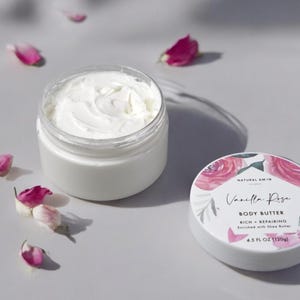 Vanilla Rose Body Butter (Yogurt)| Vegan Body Butter| Shea Butter| Body Lotion| Super Moisturizing Lotion| Gift for Her| New Mom Gift