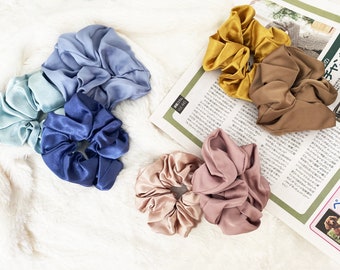 Assorted Large Uplifting Hair Scrunchies | Gift for her | Small Bridesmaid Gift | Elastic Bands | For women and girls | Silk Satin Chiffon