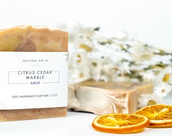 Citrus Cedar Marble Soap Bar | Handmade Soap| All Natural Organic Soap| Vegan| Gift