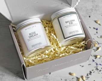 Natural Soy Wax Candle DUO Gift Set| Glass Jar Candle Gift Box| Natural Essential Oil Scented| Gift for Women| Winter Gift