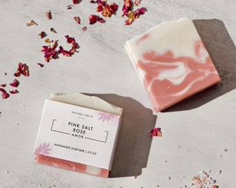 Savon à la rose et à la rose de sel | Savon artisanal | Savon entièrement naturel| Savon biologique | Végétalien | Huile essentielle| Cadeaux de demoiselle d'honneur