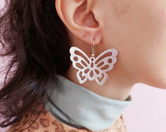 Silver Butterfly Earring, Fairy Jewelry, Cute Animal Earring, Wide Jewelry, Korean Style, Gift for Her