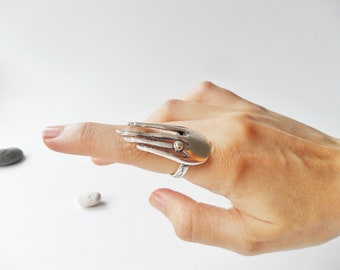 Silver Hand Shaped Ring Gothic Style Jewelry Fine Minimal Ring Adjustable Cool Jewelry Best Gift For Her