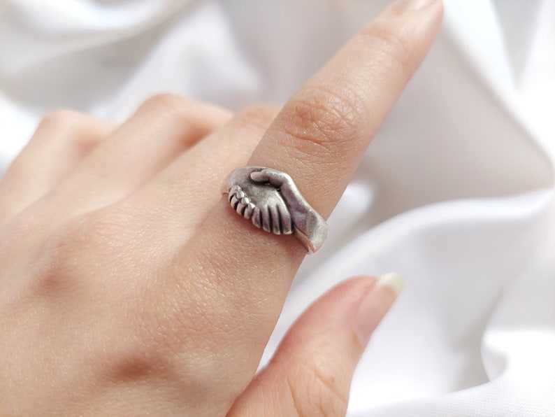 Silver Handshake Ring Friendship Jewelry Holding Ring Etsy