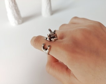 Silver Rhino Ring, Boho Hippie Jewelry, African Ring, Wild Life, Animal lovers Gift, Detailed Jewelry