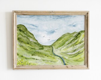 Pastel Colours Watercolour Landscape Painting, Wall Art Print, Watercolour Landscape Print, Hand-Painted Landscape Wall Art, Watercolour Art