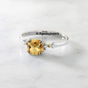 Genuine Yellow Topaz Ring, November Birthstone Ring, Yellow Gemstone Ring, Golden Topaz Ring, 925 Sterling Silver Ring, Halo Promise Ring