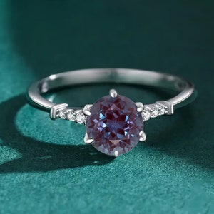 Lab Alexandrite Engagement Ring: 925 Sterling Silver, Color Changing Stone