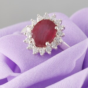 Oval Lab Ruby Ring: Sterling Silver Red Gemstone