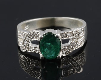 Emerald Ring, Emerald Women Ring, Wedding & Engagement Ring, 925 Sterling Silver Ring, May Birthstone Ring, Solitaire Ring