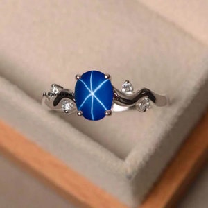 Oval Blue Sapphire Ring: Lindy Star, Sterling Silver Engagement Ring