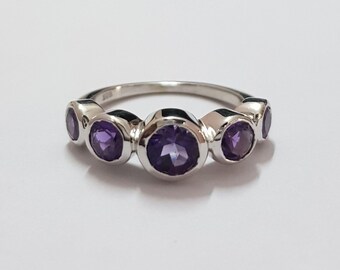 Natural Amethyst Engagement Ring, Wedding Ring, Purple Amethyst Ring, Women Unique Sterling Silver Ring, Women Ring, Bezel Setting Ring.