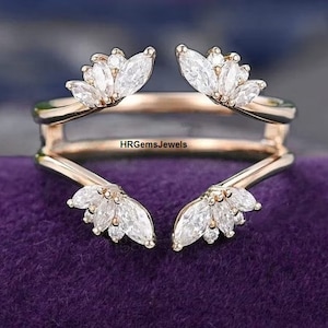 Marquise Moissanite Wedding Band: Rose Gold Art Deco Sterling Silver Anniversary Ring