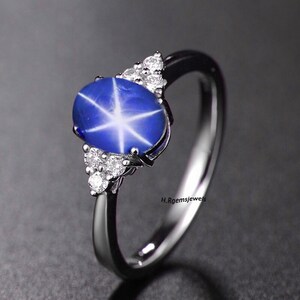 Blue Star Sapphire Ring, 925 Sterling Silver Ring, Lindy Star Sapphire ...