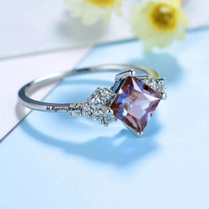 Vintage Alexandrite Ring, Engagement Ring, Square Cut Alexandrite, Color Changing Gemstone Ring, Sterling Silver Ring, June Birthstone Ring