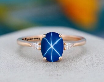 Bague étoile Saphir Bleu Et Diamants – Argent Sterling 925 – Art Déco – Vintage – JewelersTown