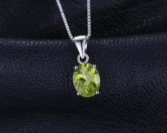 Peridot Pendant, Oval Cut 6X8 MM Peridot Necklace, 925 Sterling Silver Pendant, Green Gemstone Halo Pendant Gift For Anniversary Pendant.