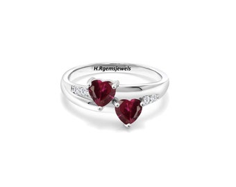 Natural Garnet Heart Ring, 925 Sterling Silver Ring, 4X4 MM Heart Shape Red Garnet Anniversary Ring, January Birthstone Ring.