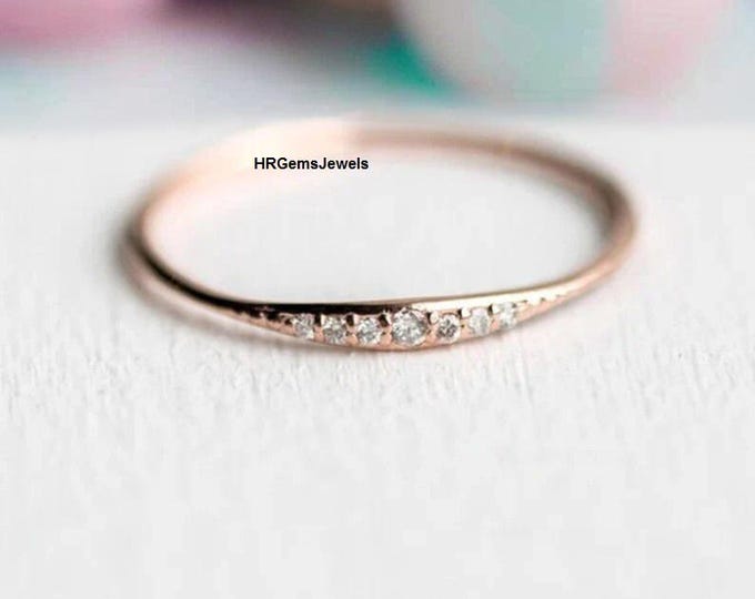 Zierlicher Moissanit Stapelring Gold Minimalistisch Einfache Diamant Sterling Silber Dünner Zarter Ring für Frauen-Jubiläumsgeschenk für Sie