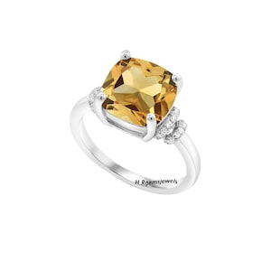 Natural Yellow Topaz Ring, Engagement Rings, 8X8 Cushion Cut Ring, Sterling Silver Rings, Golden Topaz Ring Wedding Ring.