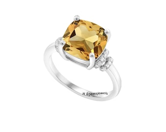 Natural Yellow Topaz Ring, Engagement Rings, 8X8 Cushion Cut Ring, Sterling Silver Rings, Golden Topaz Ring Wedding Ring.