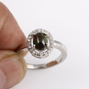 Opal Ring, Black Opal Ring, Ethiopian Opal Ring, Oval Cut Opal Ring, Personalized ring for women, Delicate ring, Engagement ring
