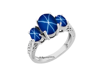 Blue Sapphire Ring, Blue Star Ring, Sapphire Ring, Oval Cut Blue Sapphire Ring, 6 Rays Sapphire Ring, Personalised ring for women