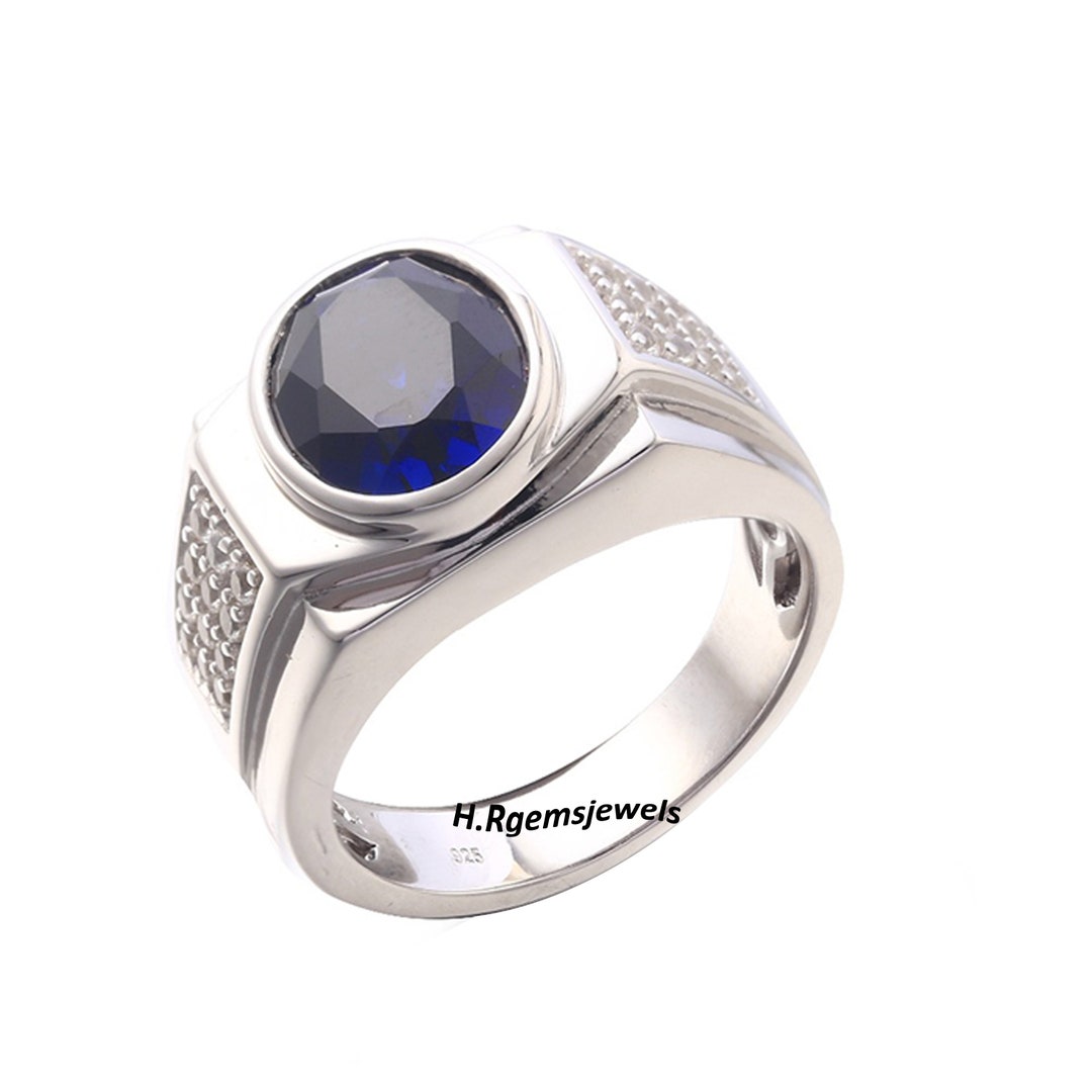 Blue Sapphire Mens Ring, Sapphire Ring, 925 Sterling Silver Ring, Blue ...