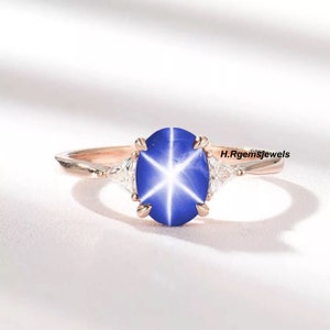 Star Sapphire Ring, Silver Lindy Star Ring, 925 Sterling Silver Ring, Engagement Ring, Lab Lindy Star Sapphire Ring, Solitaire Promise Ring