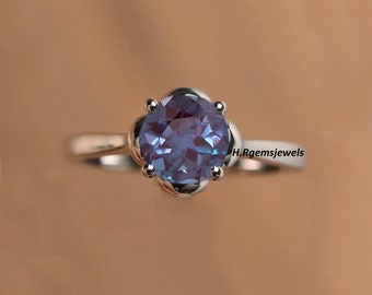 Alexandrite Engagement Ring: Sterling Silver Color Changing Stone