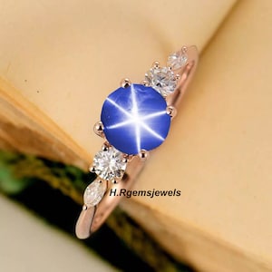 Blue Star Sapphire Ring: 925 Sterling Silver Lindy Star