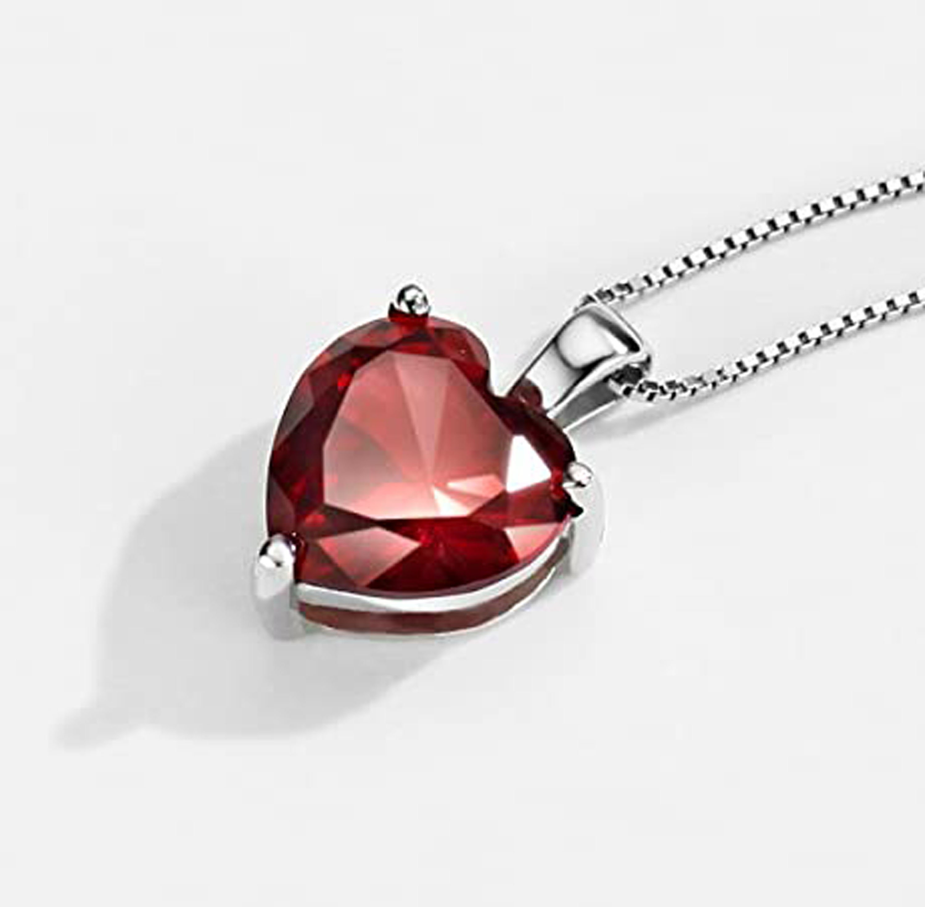 Garnet Heart Pendant 925 Sterling Silver Heart Shape Necklace