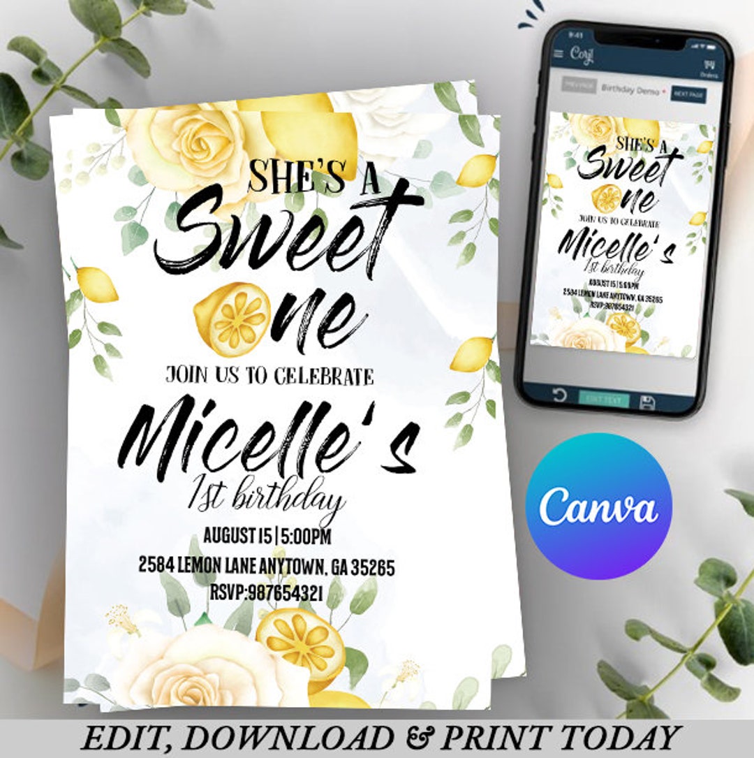 Lemon Birthday Invitation Template Lemonade Printable Rustic