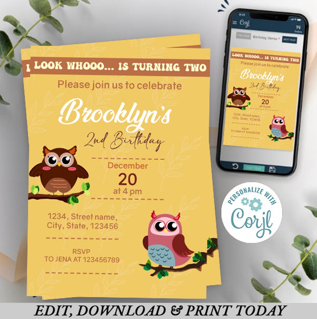 Owl Birthday Invitation, Owl Birthday Invitation Printable, Digital