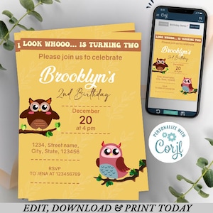 Owl Birthday Invitation, Owl Birthday Invitation Printable, Digital ...