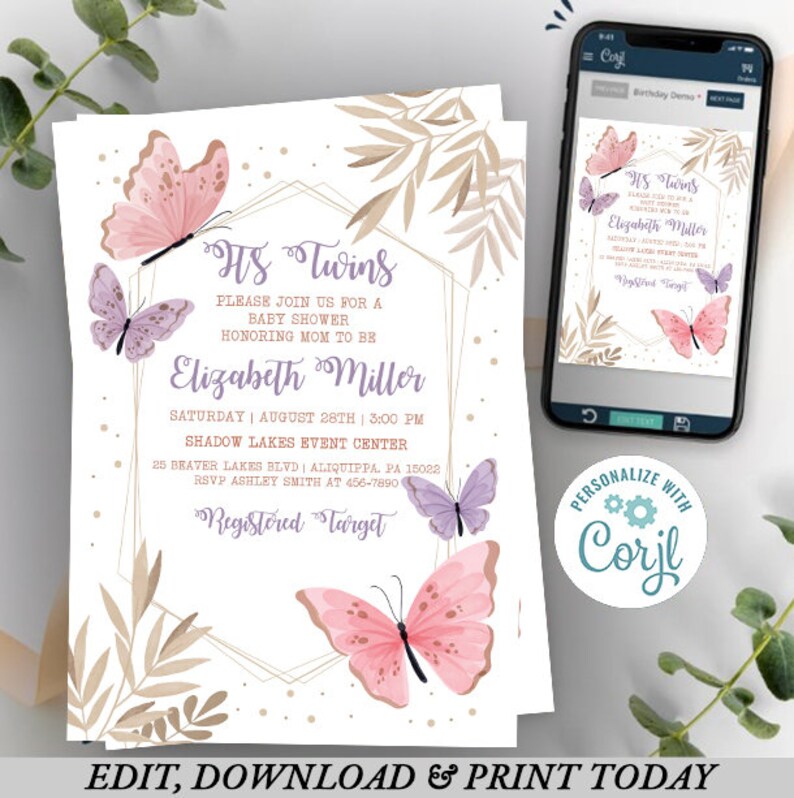 Butterfly It's TWINS Baby Shower Invitation Butterfly Etsy