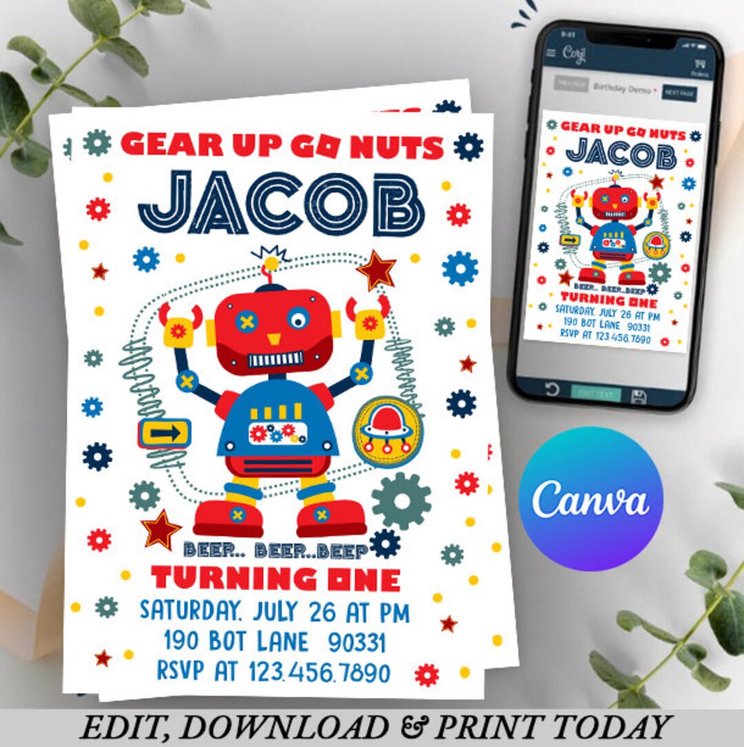Robot Invitation, Robot Birthday Invitations, Robot Party, Robot Birthday, Retro Robot, Vintage ...