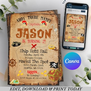 Invitación pirata Descarga instantánea, Invitación de cumpleaños pirata, Mapa del tesoro, Descarga digital, Cumpleaños de niños, Invitación a fiesta pirata imprimible