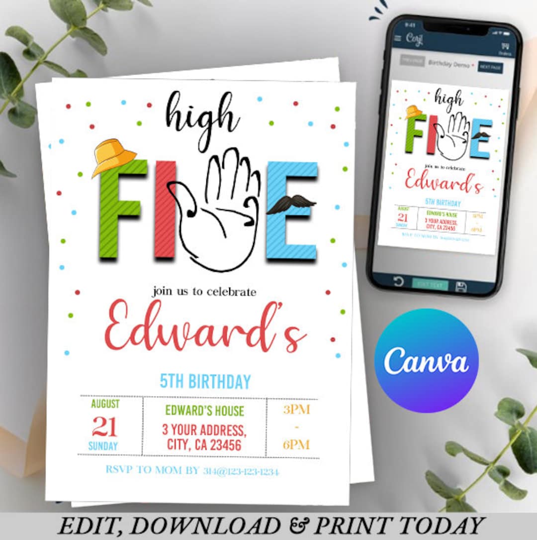 High Five Birthday Invitation Template, Printable Birthday Party