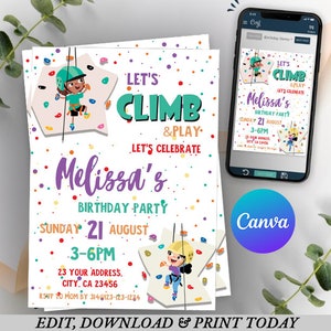 Rock Climbing Invitation, Rock Climbing Birthday Invites, Instant Download Rock Climbing Invitations