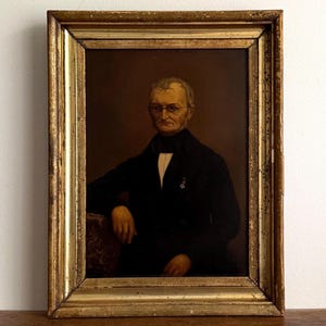 Antique gentleman portrait oil painting, original 19th century art, gold framed
