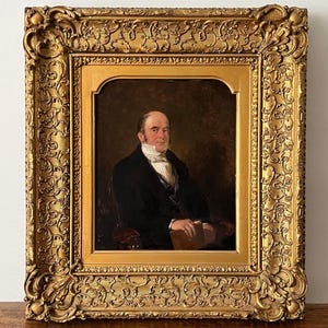 19th Century antique oil painting, gentleman portrait, man portrait, aristocrat portrait, original antique oil painting, gesso framed