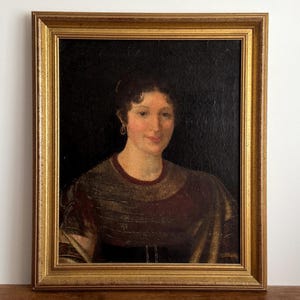 19th Century Woman Portrait Oil Painting - Gold Framed Antique Art