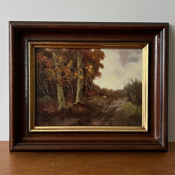 Country landscape oil painting, wooded landscape, woods landscape, trees landscape, small landscape, Dutch oil painting, framed landscape