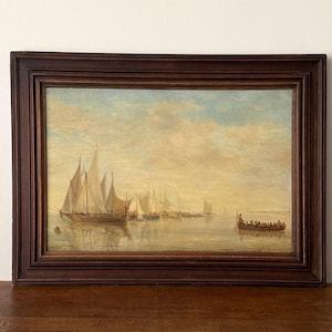 Antique Seascape Oil Painting: Dutch Master Style, Wooden Frame