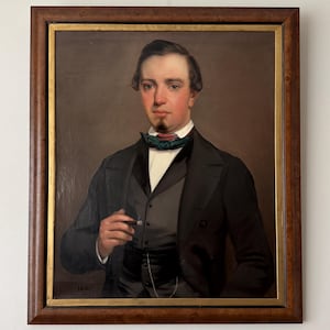 Large Antique Gentleman Portrait Oil Painting: 19th Century Art, Framed